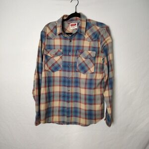 Wrangler Plaid Western Shirt Long Sleeve Button Up Men's Size Medium